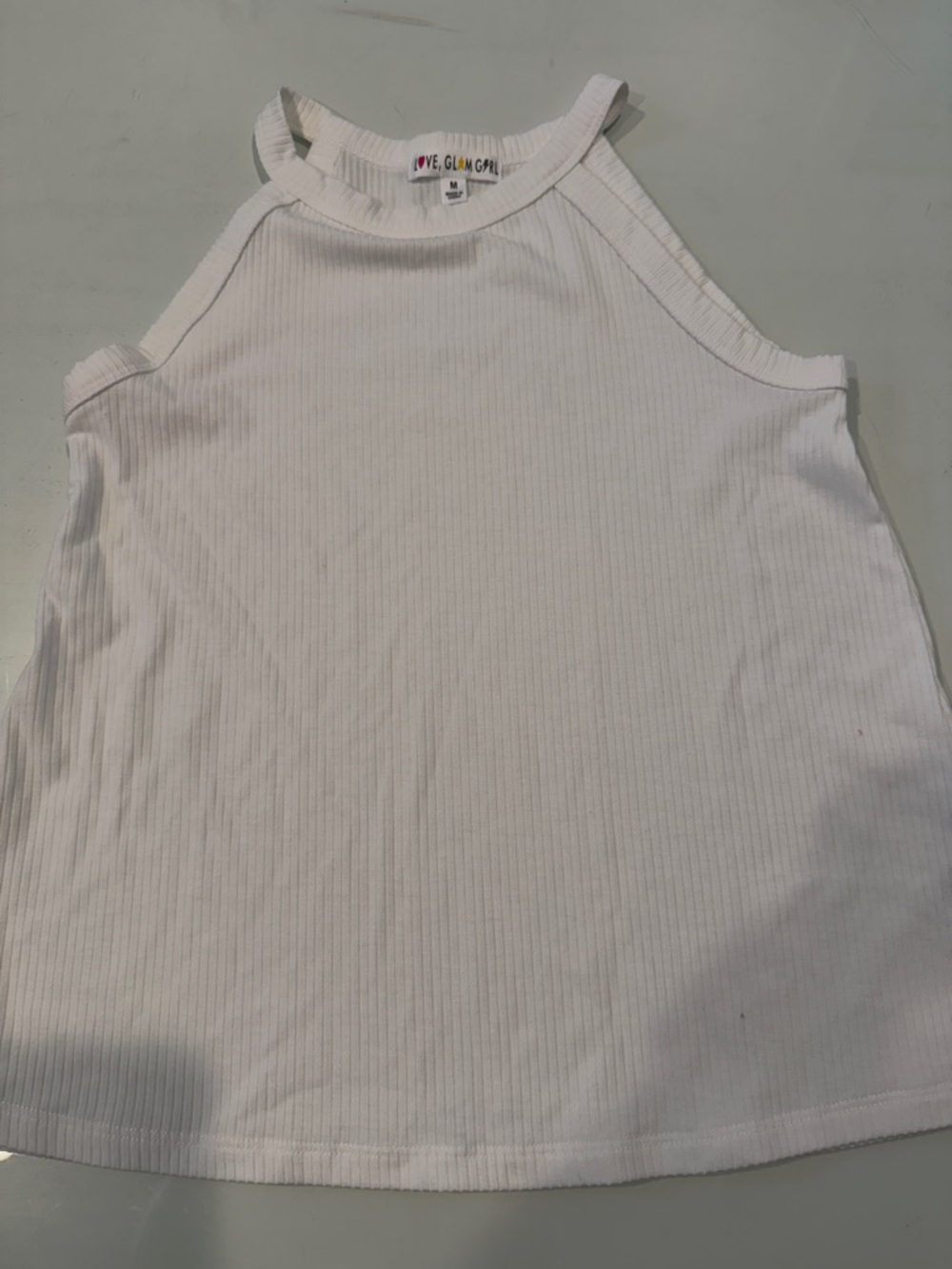 White Ribbed Halter Tank for Kids